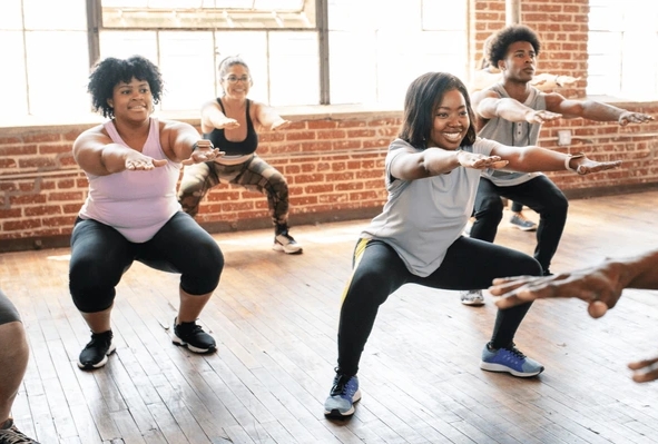 Church members in a group fitness class